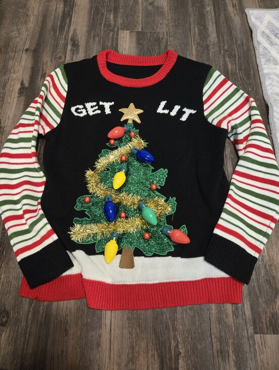 Sweaters - Black 'Get Lit' Christmas Tree Light-Up Sweater - Size M‎